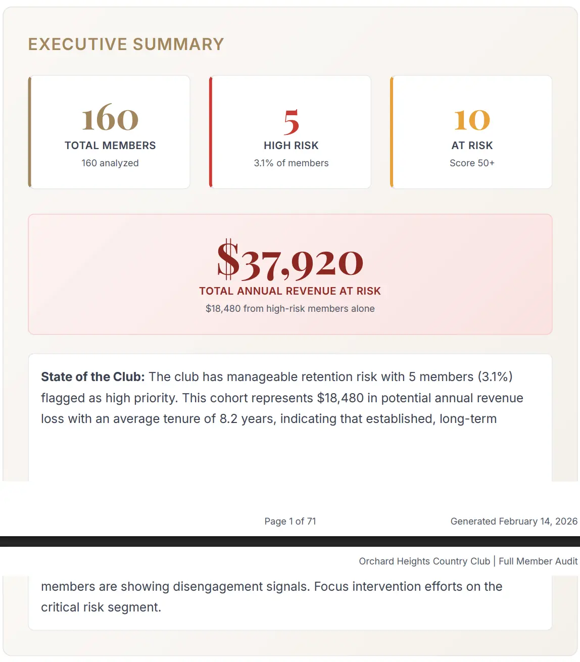 Executive report dashboard